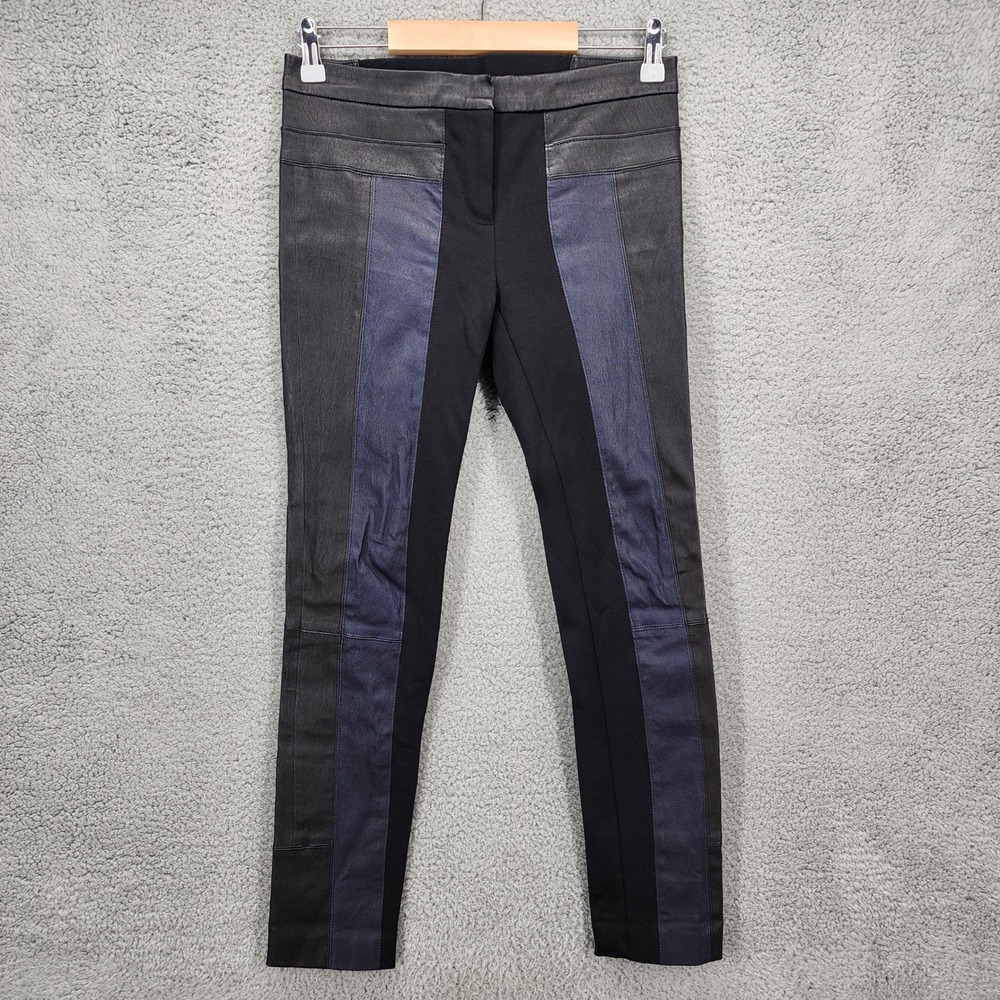 Theory Paneled Leather Pants‎ Black Blue Slim Fit Stretch Womens Size 8